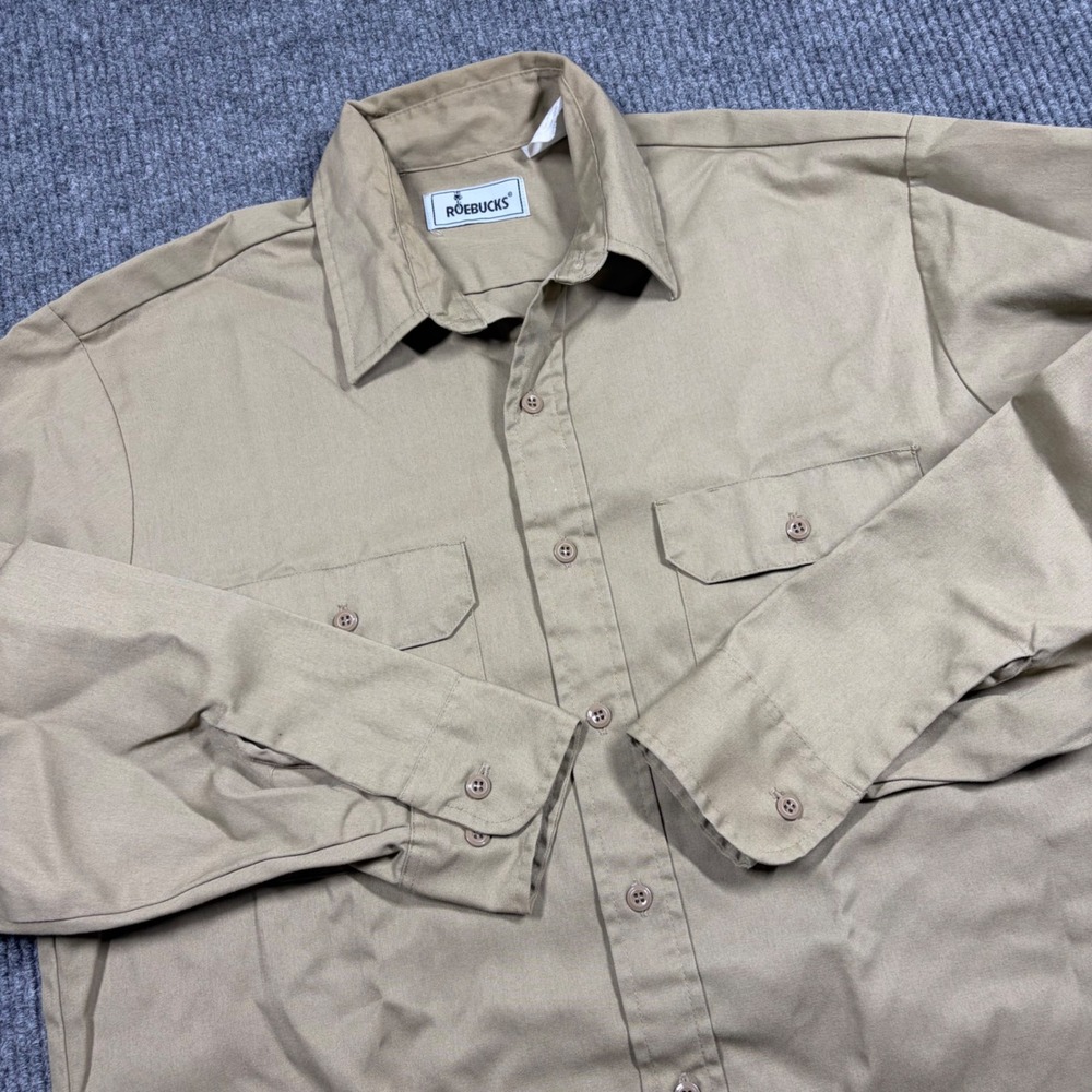 Roebucks Shirt Mens L Khaki Tan Long Sleeve Button Up Work Shirt Two Pocket